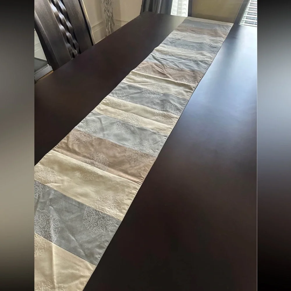 Crate&Barrel Neutral Stripe Table Runner - Cream, Beige & Light Grayish Blue